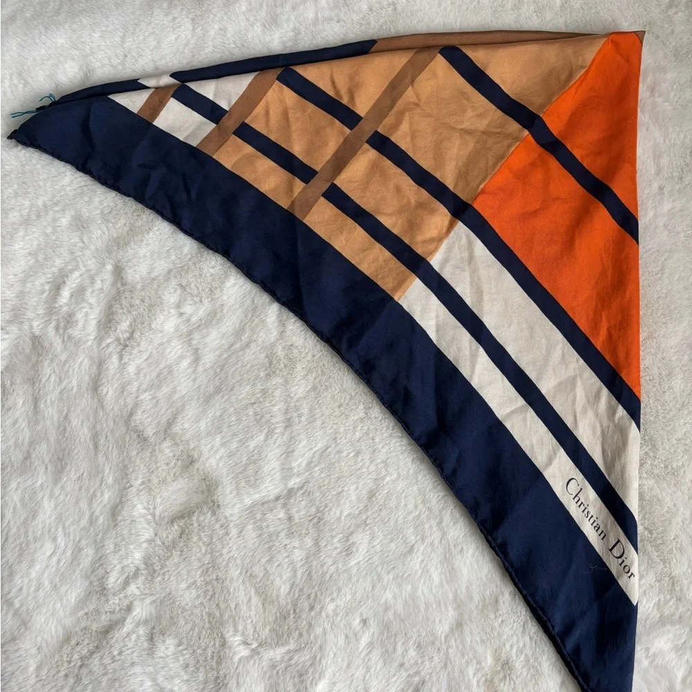Dior Geometric Orange and Navy Scarf
